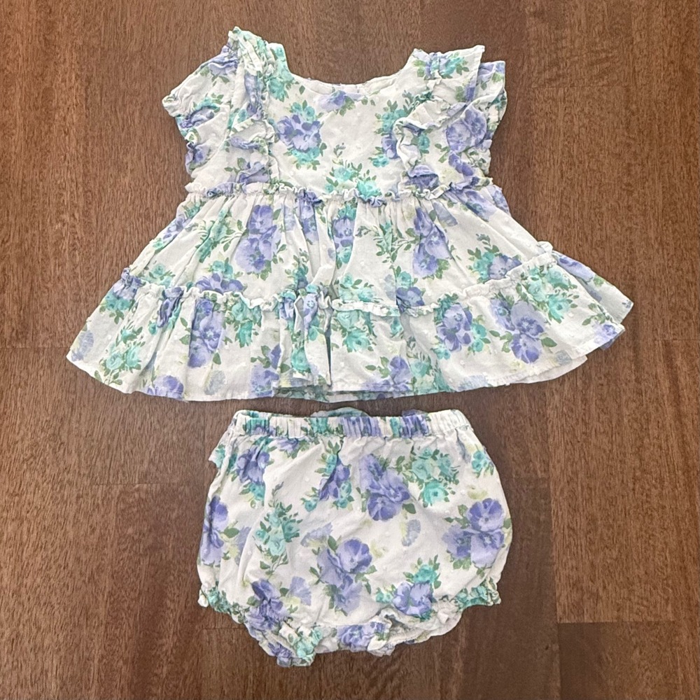 Janie and Jack Baby Girls Floral Swiss Dot Ruffle Top and Bloomers Set 6-12M